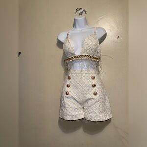 Off white  two piece with pearls